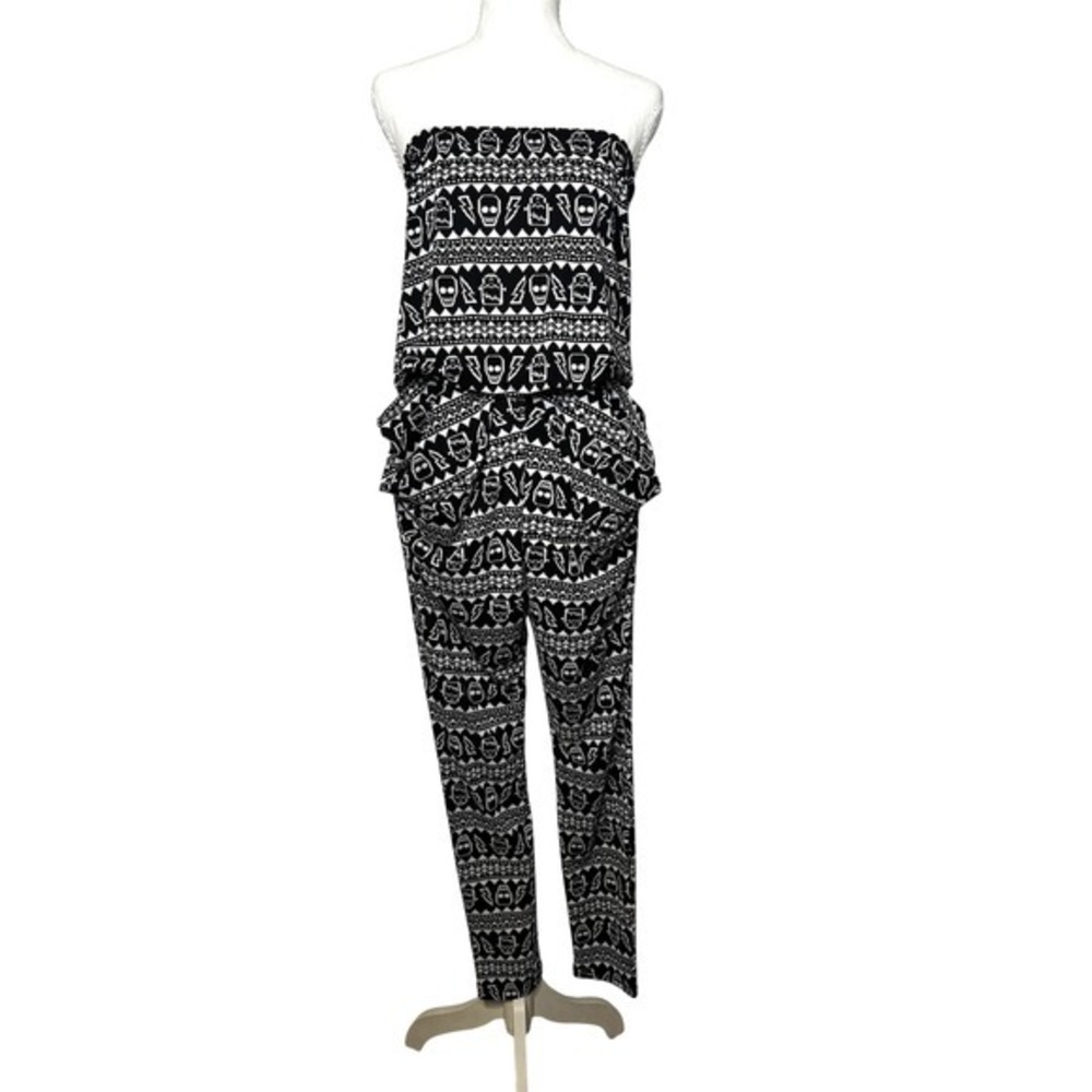 Unbranded Strapless Jumpsuit Size M Black White Skull Frankenstein Halloween